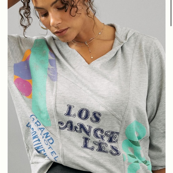 Anthropologie Tops - Anthropologie Maeve Gray Road Trip Graphic Hoodie Sweatshirt in Size Small